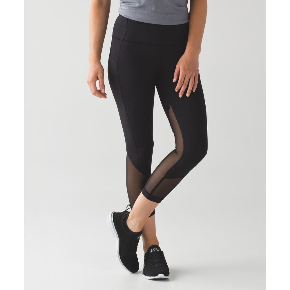 Lululemon Pace Rival Crop SE Marathon Mesh Black Size 4 Crossfit Gym Run